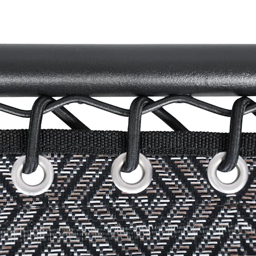 Close-up of the frame and bungees on the 20-inch diamond jacquard folding side table..