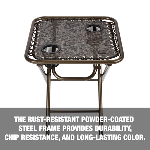 The rust-resistant powder-coated steel frame provides durability, chip resistance, and long-lasting color.