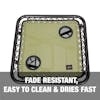 Fade resistant, easy to clean, and dries fast.