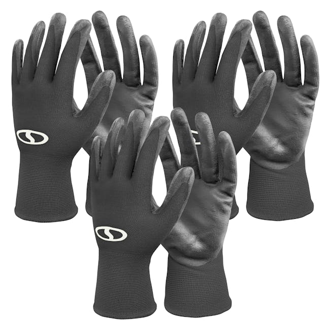 Sun Joe 3-pack of Nitrile-Palm Reusable Black Gloves for Gardening, DIY Work, Cleaning, and More.