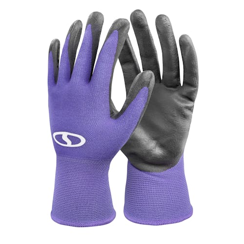 Sun Joe of Nitrile-Palm Reusable Purple Gloves for Gardening, DIY Work, Cleaning, and More.