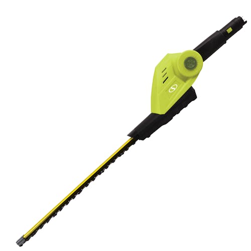 Side view of the hedge trimmer attachment for the Sun Joe 24-volt cordless 3-in-1 yard solution kit.
