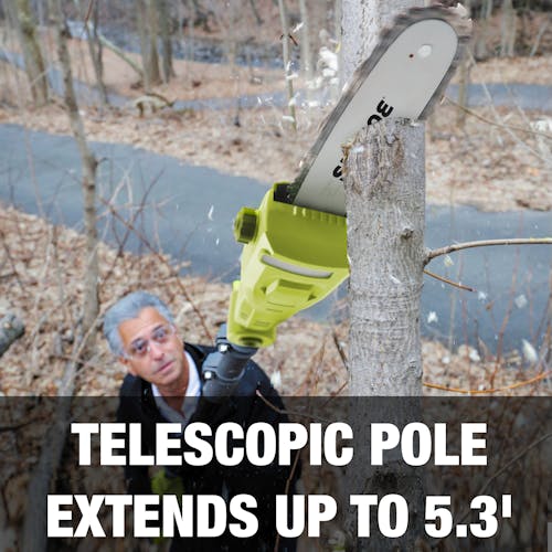 Telescopic pole extends up to 5.3 feet.