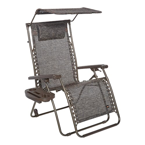 Set of 2 brown wheels attached to the back of the frame on the gravity free chair.