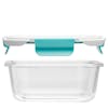 Front view of a square bowl with the lid above it.