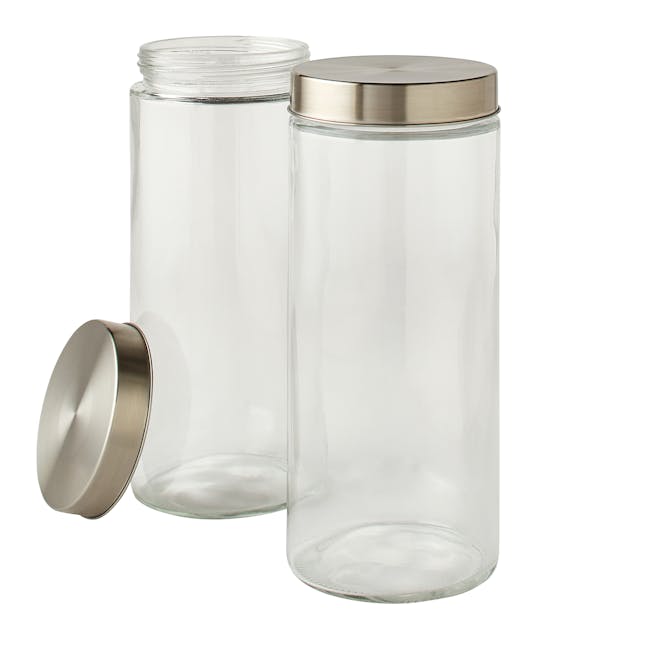 EatNeat Set of 2 72-ounce Large Glass Food Storage Containers with stainless steel lids.