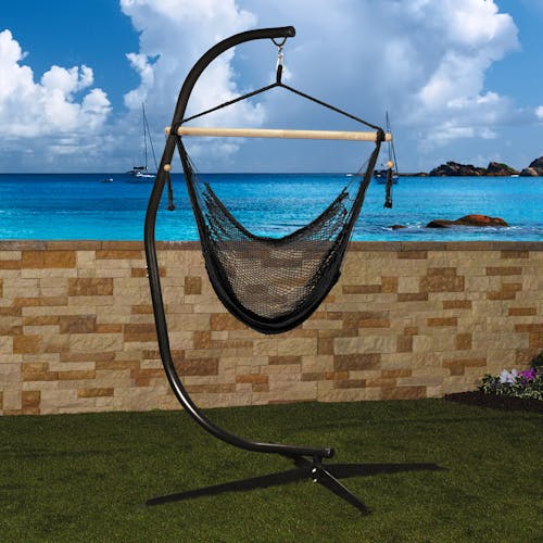 Bliss Hammocks 84-inch Swing Chair Stand with a hammock chair hanging from it.