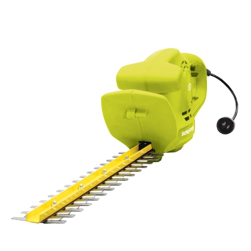 Close-up angled view of the Sun Joe 3.8-amp 15-inch Electric Hedge Trimmer.