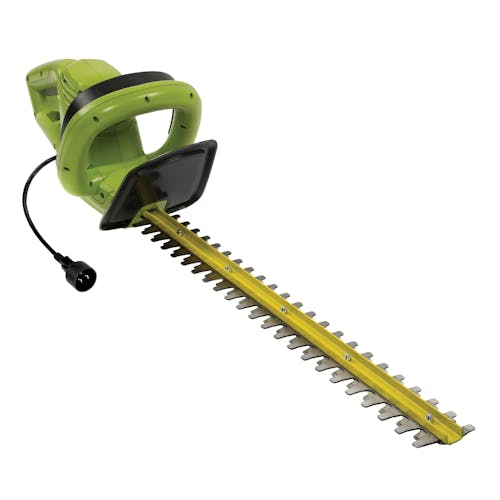 Close-up angled view of the Sun Joe 3.5-amp 22-inch Electric Hedge Trimmer.
