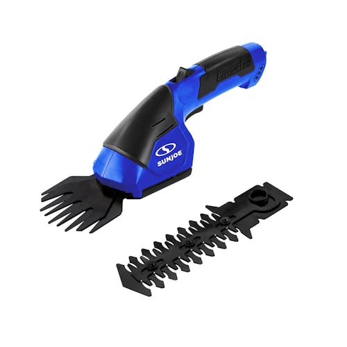 Sun Joe 2-in-1 Cordless blue-colored Grass Shear and Hedger.