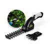 HJ604C Cordless Trimmer with inset image of Trimmer trimming hedges