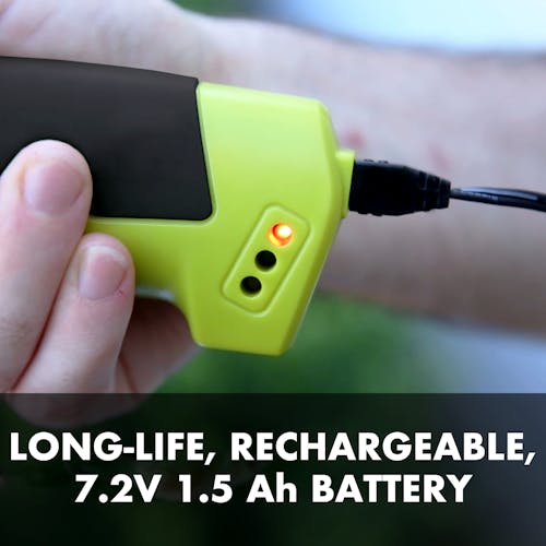 Long-life, rechargeable, 7.2-volt 1.5-Ah battery.