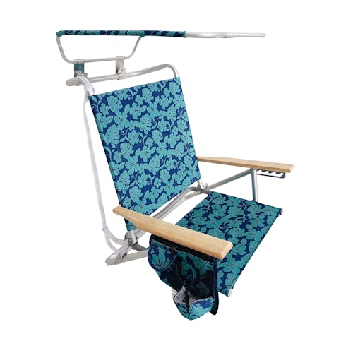Bliss Hammocks Folding Blue Flower Beach Chair with Canopy.