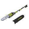 Sun Joe 100-volt 10-inch Cordless Modular Pole Chain Saw Kit with blade cover.