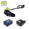 Sun Joe 100-volt 16-inch Cordless Brushless String Trimmer with 3.0-Ah battery and charger.