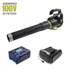 Sun Joe 100-volt Cordless Turbo Jet Fan Blower with 3.0-Ah battery and charger.