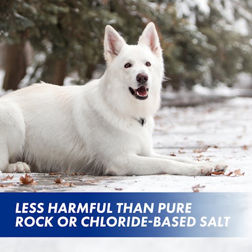 Less harmful than pure rock or chloride-based salt.