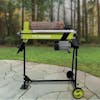 Sun Joe Log Splitter Support Stand holding an electric log splitter.