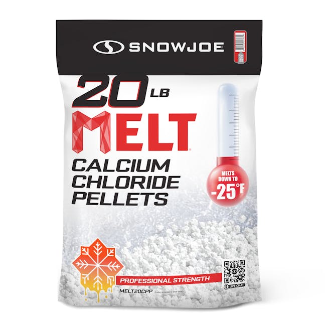 Snow Joe 20-pound bag of Pure Calcium Chloride Ice Melt Pellets.