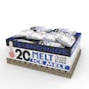 Box filled with Snow Joe 20-pound bag of Calcium Chloride Ice Melt Blends on a pallet.