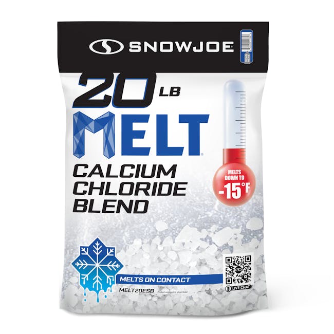 Snow Joe 20-pound bag of Calcium Chloride Ice Melt Blend.