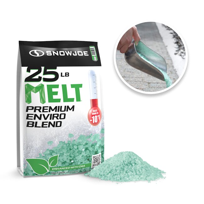 Melt 25 Enviro blend ice melter with image of product in use
