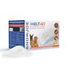 Snow Joe 40-pound box of Pet-Safer Premium Ice Melt with a pile of the melt in front of the box.