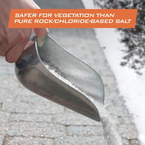 Safer for vegetation than pure rock or chloride based salt.