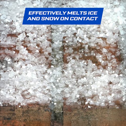 snow joe calcium chloride blend ice melter melting snow on brick