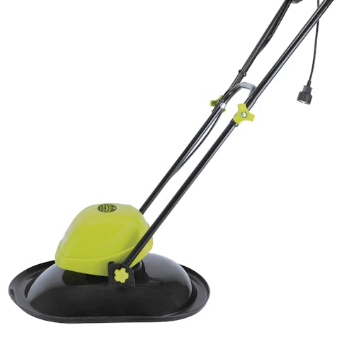 Side view of the Sun Joe 10-amp 11-inch Electric Hover Lawn Mower.