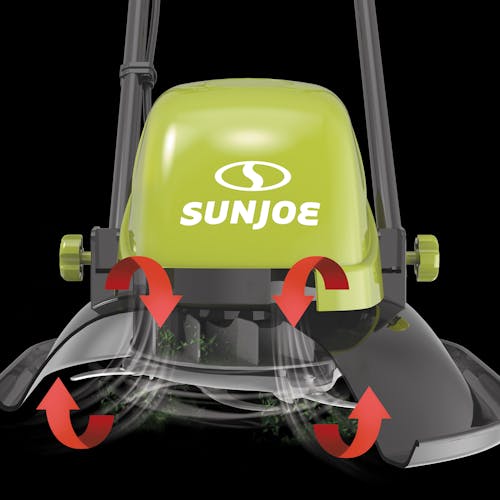 Diagram showing how the Sun Joe 10-amp 11-inch Electric Hover Lawn Mower cuts a lawn.