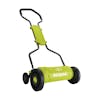 Left-angled view of the Sun Joe 18-inch Silent Push Reel Lawn Mower.