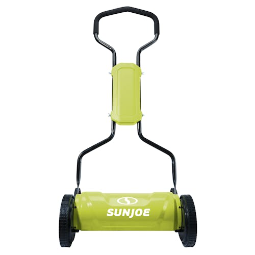 Front view of the Sun Joe 18-inch Silent Push Reel Lawn Mower.