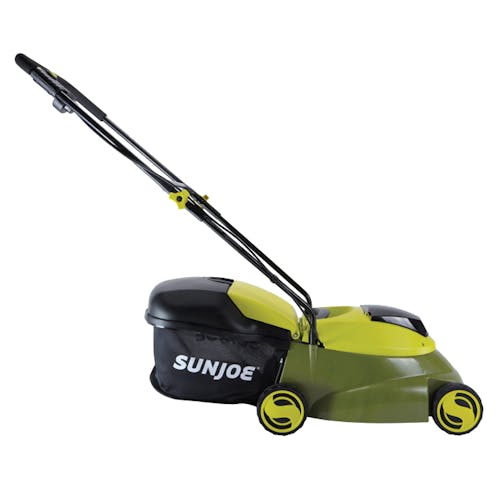 Side view of the Sun Joe 24-Volt Cordless 14-inch Lawn Mower.