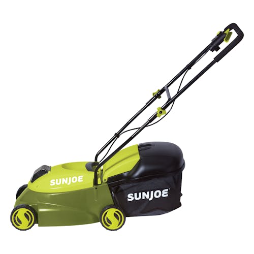 Side view of the Sun Joe 28-volt 4-amp 14-inch Cordless Lawn Mower.