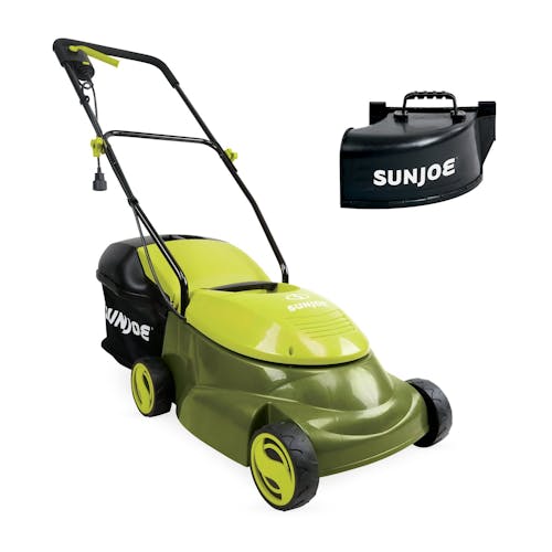 Sun Joe 13-amp 14-inch Electric Lawn Mower with discharge chute.