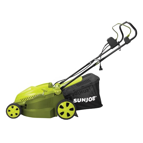 Left-side view of the Sun Joe 12-amp 16-inch Electric Lawn Mower.