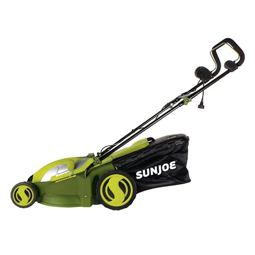 Side view of the Sun Joe 13-amp 17-inch Electric Lawn Mower and Mulcher.