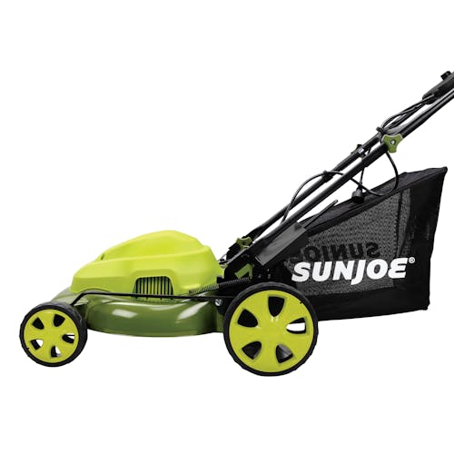 Side view of the Sun Joe 12-amp 20-inch Electric Lawn Mower.