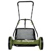 Rear view of the Sun Joe 16-inch Manual Reel Lawn Mower with grass catcher.