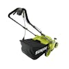 Rear-angled view of the Sun Joe 6.5-amp 16-inch Electric Reel Lawn Mower with grass catcher.