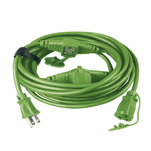 Angled view of the Martha Stewart 25-foot multi-outlet extension cord.