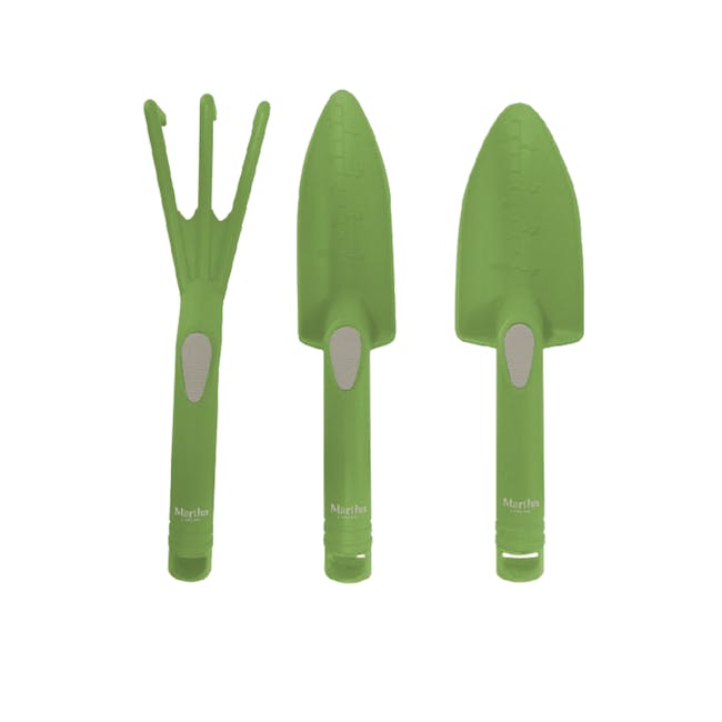 Martha Stewart Digging Tool Set: trowel, scoop, and cultivator.