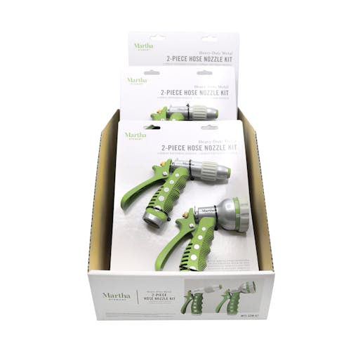 Packaging for the Martha Stewart 2-pack of High Impact-Resistant Hose Nozzles.