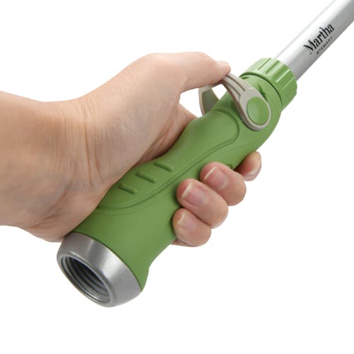 Close-up of the handle on the Martha Stewart 10-pattern Telescoping Watering Wand.