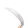 Close-up of the blade on the Nisaku Mikadukigama 7-inch Japanese Stainless Steel Grass Sickle.