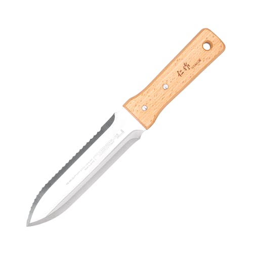 Nisaku Hori-Hori Namibagata Japanese Stainless Steel Weeding Knife with a 7.25-Inch Blade.
