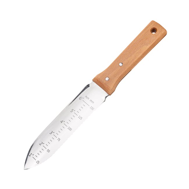 Nisaku Hori-Hori Namibagata 7.25-inch Japanese Stainless Steel Weeding Knife.