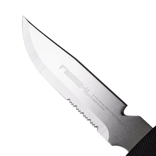 Close-up of the blade on the Nisaku Rikugatana 7.5-inch Japanese Stainless Steel Knife.