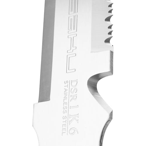 Close-up of the blade on the Nisaku Limited Edition Mizukatana 7.5-Inch Japanese Stainless Steel Knife.